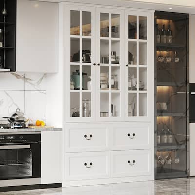78.7" Combo Buffet Bookcase Storage Cabinet Glass Bookshelf Display