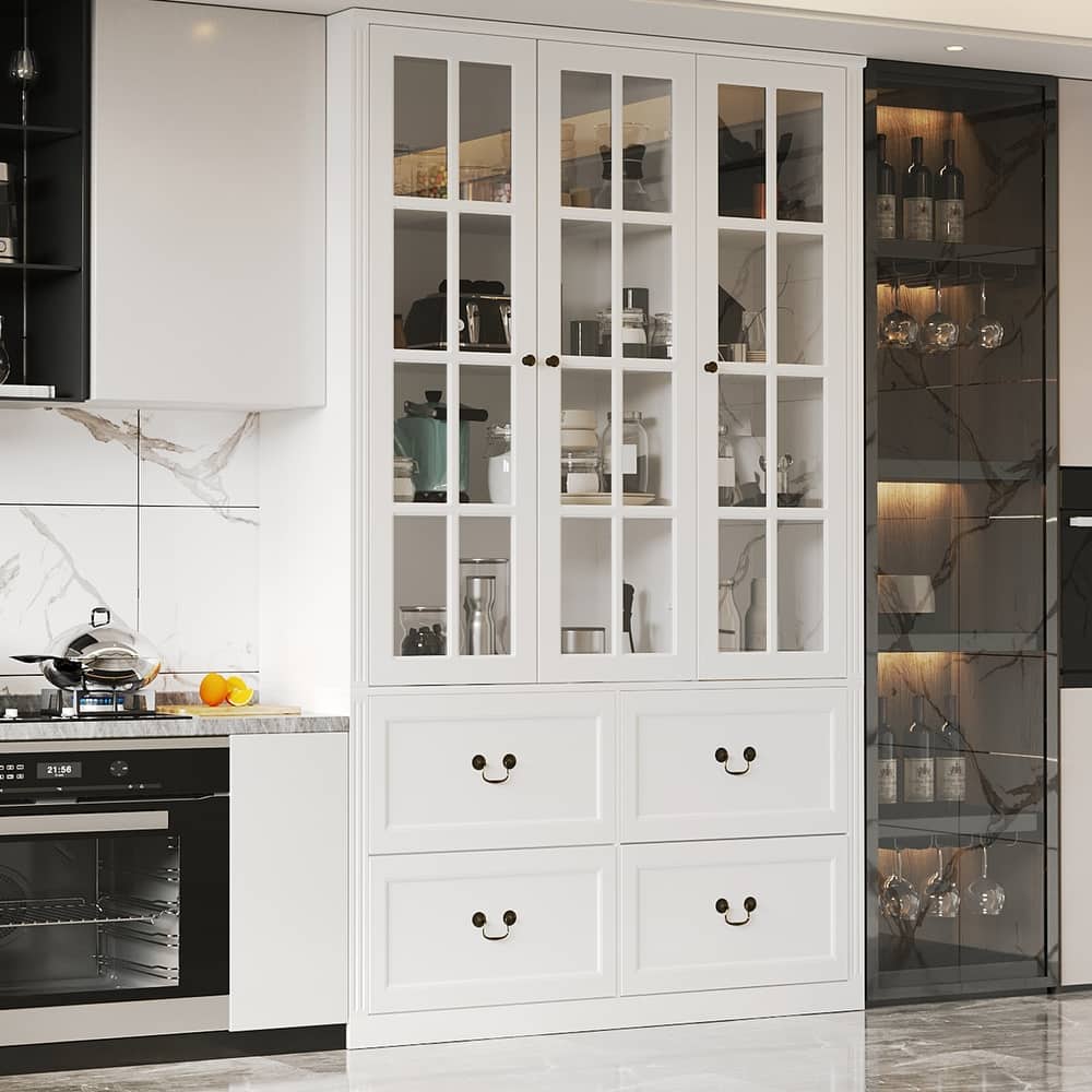 78.7" Combo Buffet Bookcase Storage Cabinet Glass Bookshelf Display