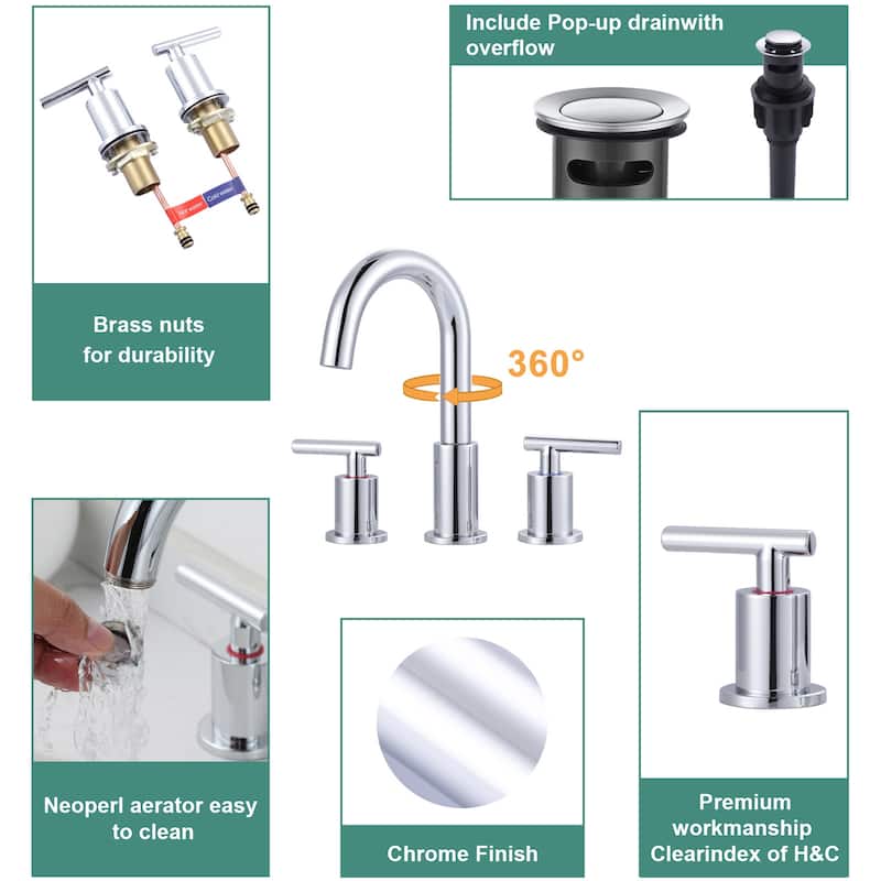 WOWOW Widespread 8 in.Double Handle Bathroom Faucet