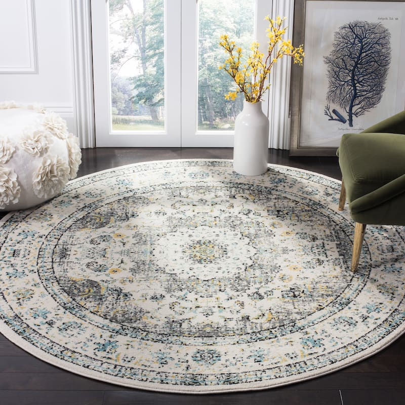 SAFAVIEH Evoke Annabel Vintage Shabby Chic Oriental Rug - 6'7" x 6'7" Round - Grey/Gold