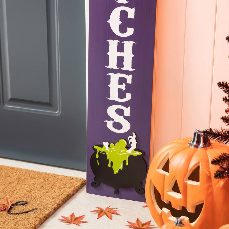 Glitzhome 48"H Halloween Wood Witch Hat Porch Sign Decor