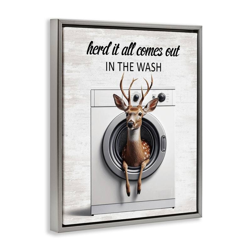 Stupell Herd It Comes Out In Wash Framed Floater Canvas Wall Art Design By Lettered and Lined