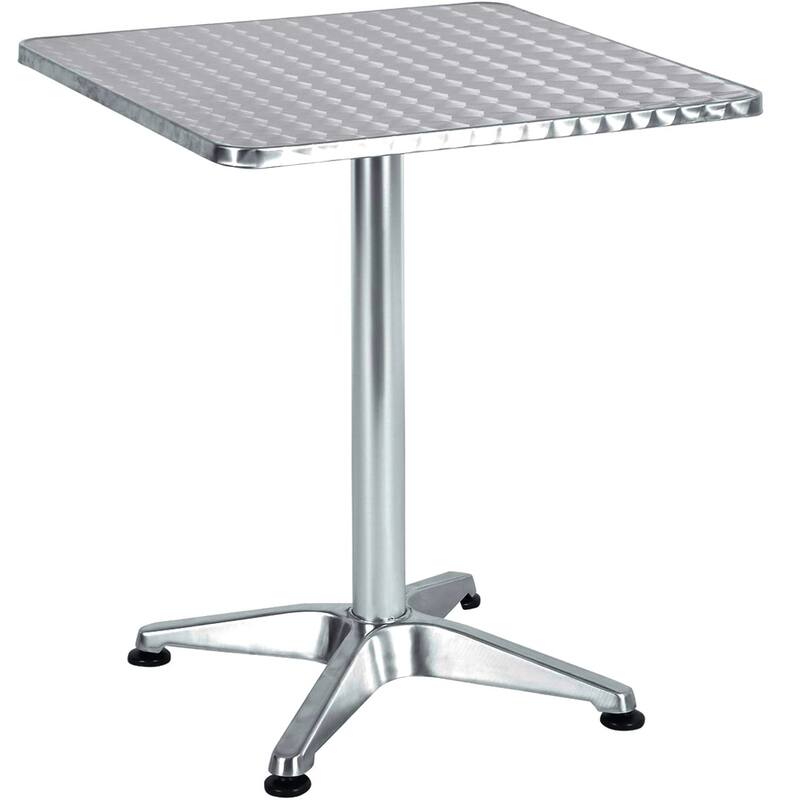 BTEXPERT Indoor Outdoor 23.75" Square Restaurant Table Steel Aluminum + 2 Brown Restaurant Rattan Stack Chairs