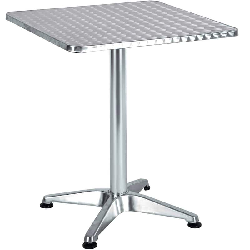 BTEXPERT Indoor Outdoor 23.75" Square Restaurant Table Steel Aluminum + 4 Brown Flexible Sling Stack Chairs