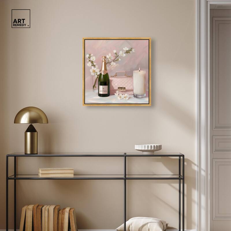 Pink Purse Champagne and Candle Canvas by Art Remedy