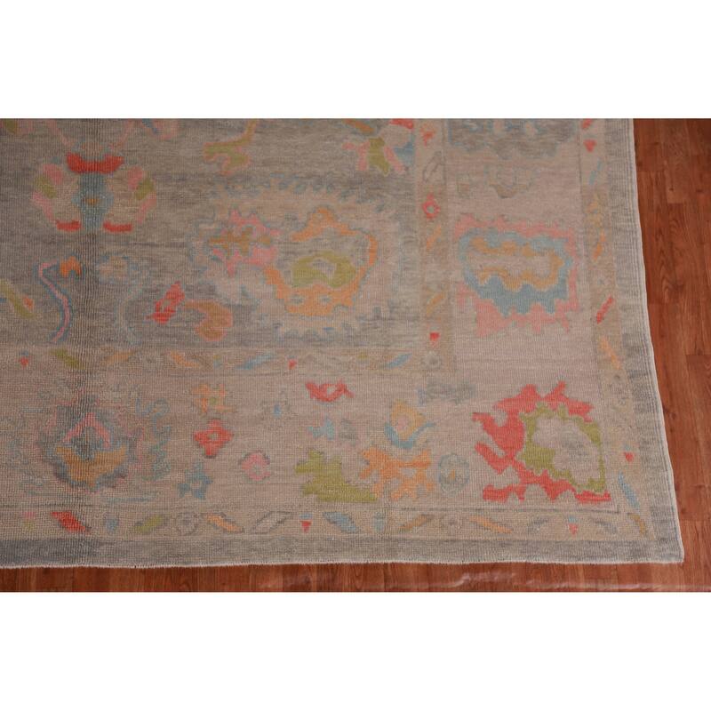 Hand Knotted Oriental 100% Wool Carpet Transitional All-Over Greys & Charcoal Oushak Area Rug - 13' 0'' X 9' 9''