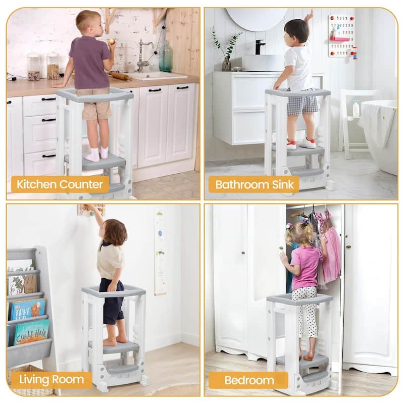 Kids Kitchen Step Stool with Dry Erase Board - 18.5"D x 18.5"W x 34.5"H