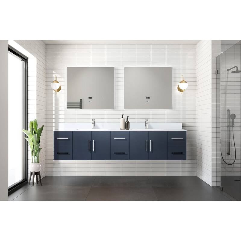 Geneva 84 in. W x 22 in. D Dark Grey Double Bath Vanity, Cultured Marble Top, Faucet Set, and 36 in. LED Mirrors