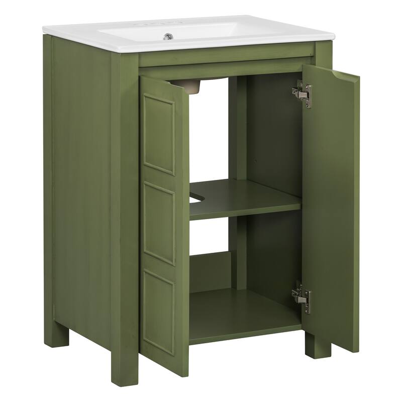 GDFStudio - Elysia Wood & Ceramic Bathroom Vanity with Sink & Storage Cabinet Organizer