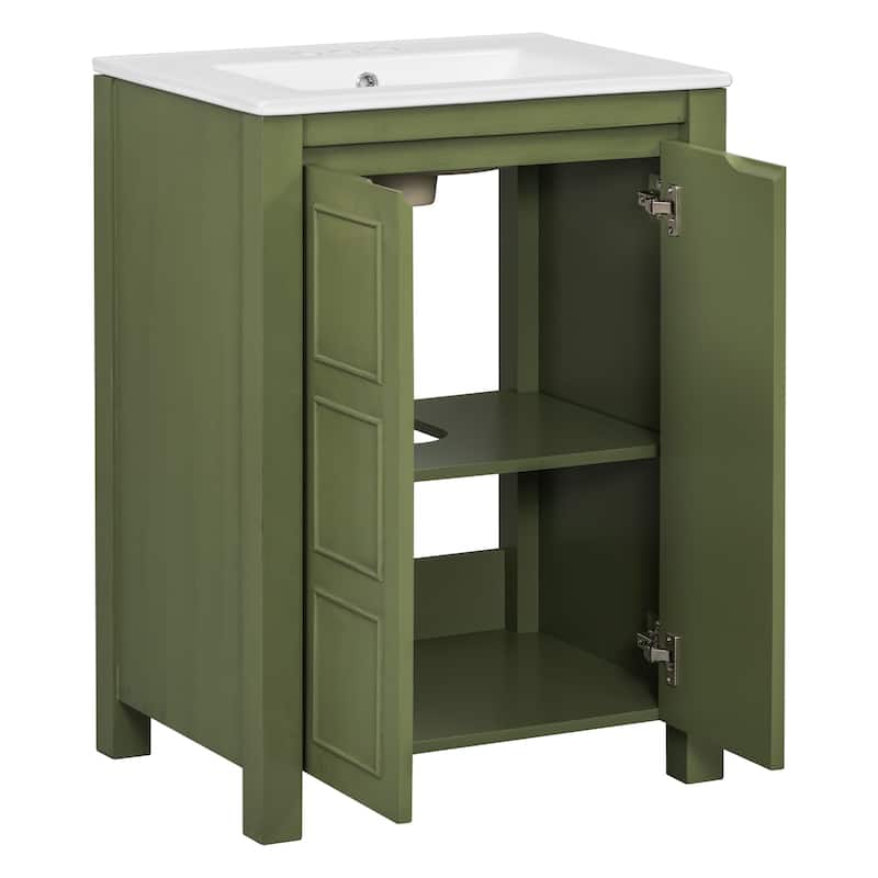 Small Bathroom Vanity Cabinet with Ceramic Sink, 24" Ceramic Integrated Basin