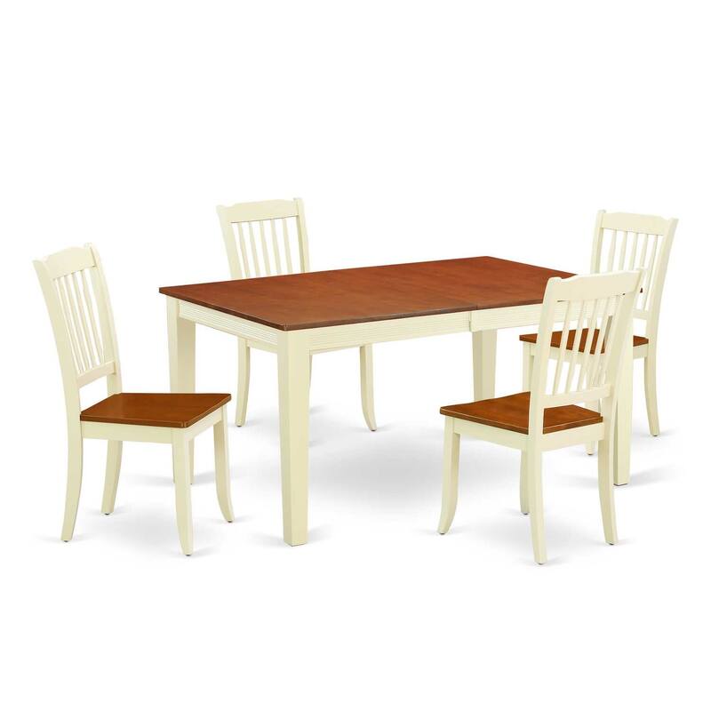 Art Nouveau Dining Set 54x66 Inch Table w/ Leaf & 4 Chairs - Rectangular Kitchen Table Set