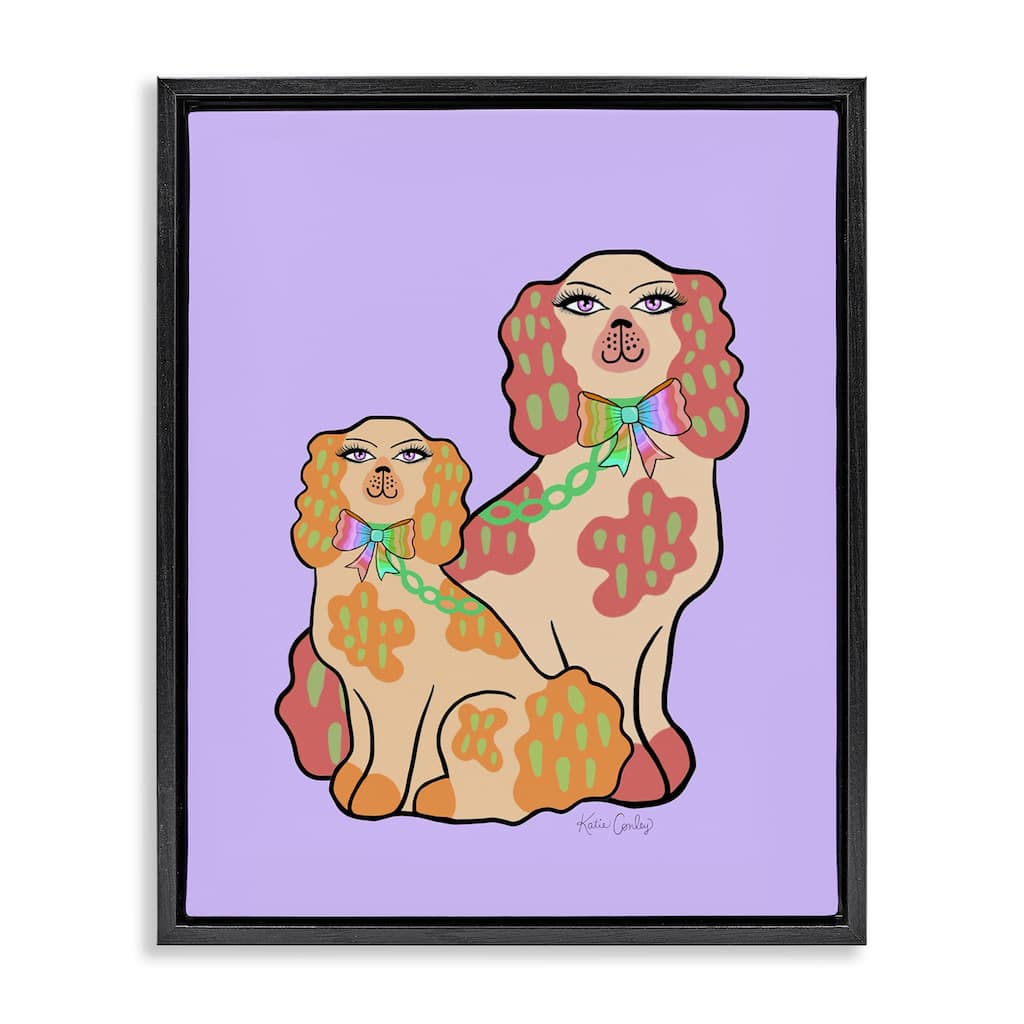 Stupell Funky Dogs on Purple Framed Floater Canvas Wall Art Design By Katie Conley