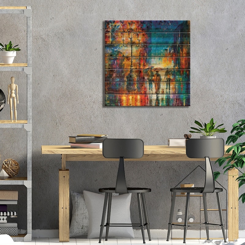 Strong Rain Print On Wood by Leonid Afremov - Multi-Color