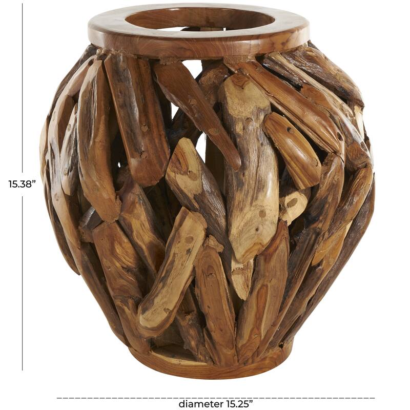 Teak Wood Handmade Live Edge Tree Branch Pot Decorative Vase - Brown - Roche River Decor