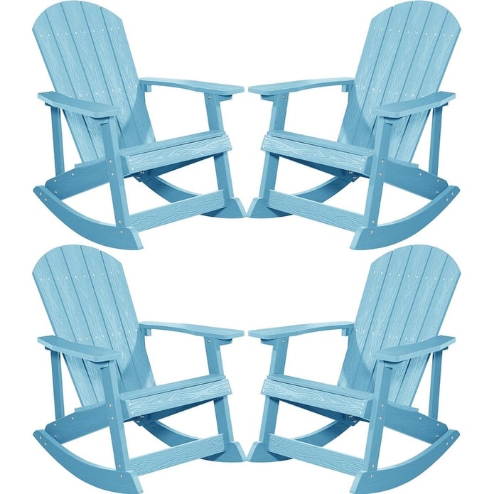 WINSOON HIPS All Weather Outdoor Indoor Oversized Rocking Chair,Adirondack Rocking Chair Set of 4 - Baby Blue