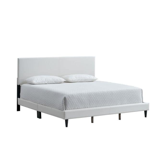 King Bed in White Faux Leather with Adjustable Headboard