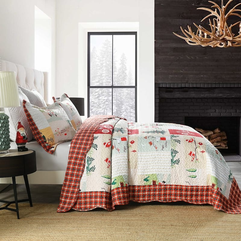 MarCielo Christmas Quilt Set King B022, 1 Quilt 2 Pillow Shams