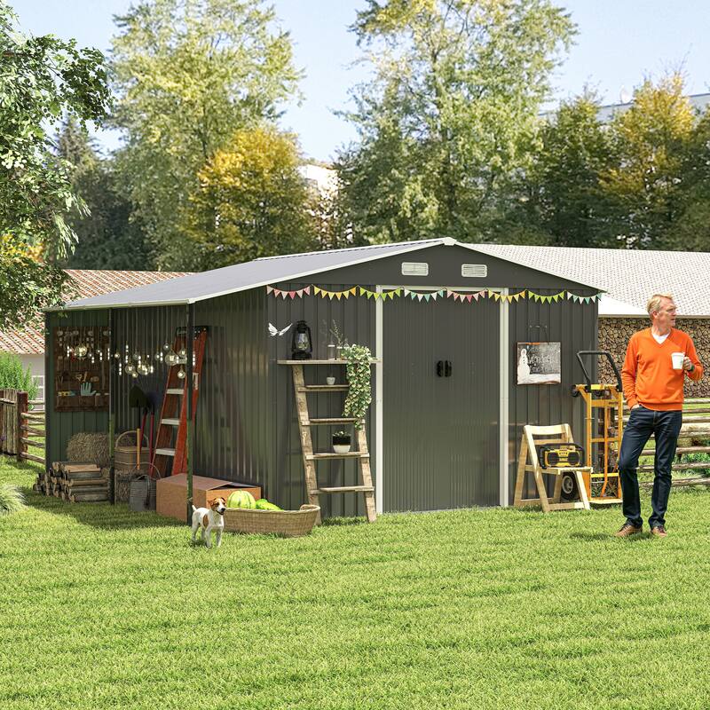 10x12 Ft Outdoor Storage Shed, Extra Large Metal Shed with Lockable Doors, Windows, Outside Steel Tiny House Ideal