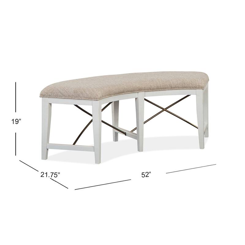 Magnussen Home Heron Cove Chalk White And Dovetail Grey Upholstered Curved Bench - 52''W x 21.75''D x 19''H