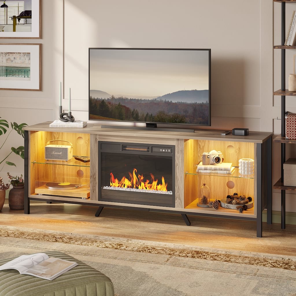 Bestier 70" TV Stands with Fireplace for 75 inch TVs Gaming Entertainment Center TV Console - 71 inches