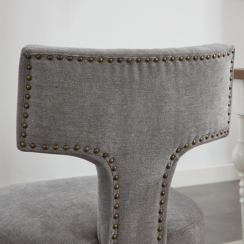 Dining Chairs Set of 2,Linen Fabric Upholstered Chair Curved Backrest with Copper Nails around,Chairs with Hardwood Frame