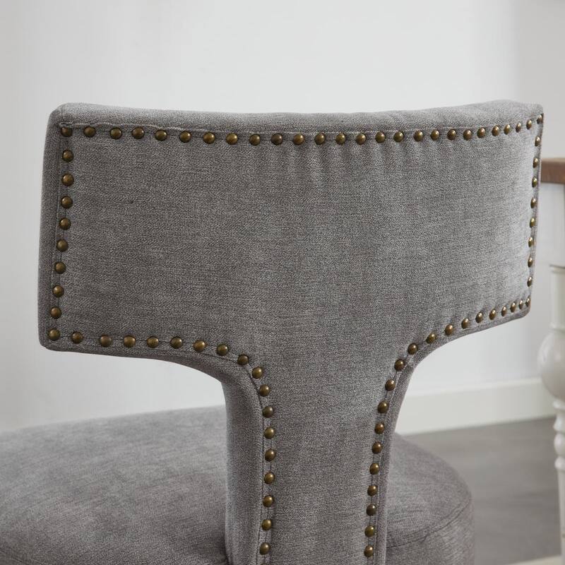 Roomfitters Farmhouse Linen Dining Chairs Set of 2, Upholstered Accent Chairs with Curved Back and Nailhead Trim