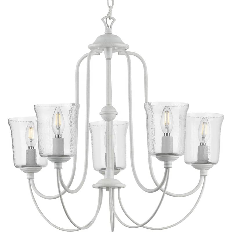 Bowman Collection 5-Light Cottage White Clear Chiseled Glass Coastal ...