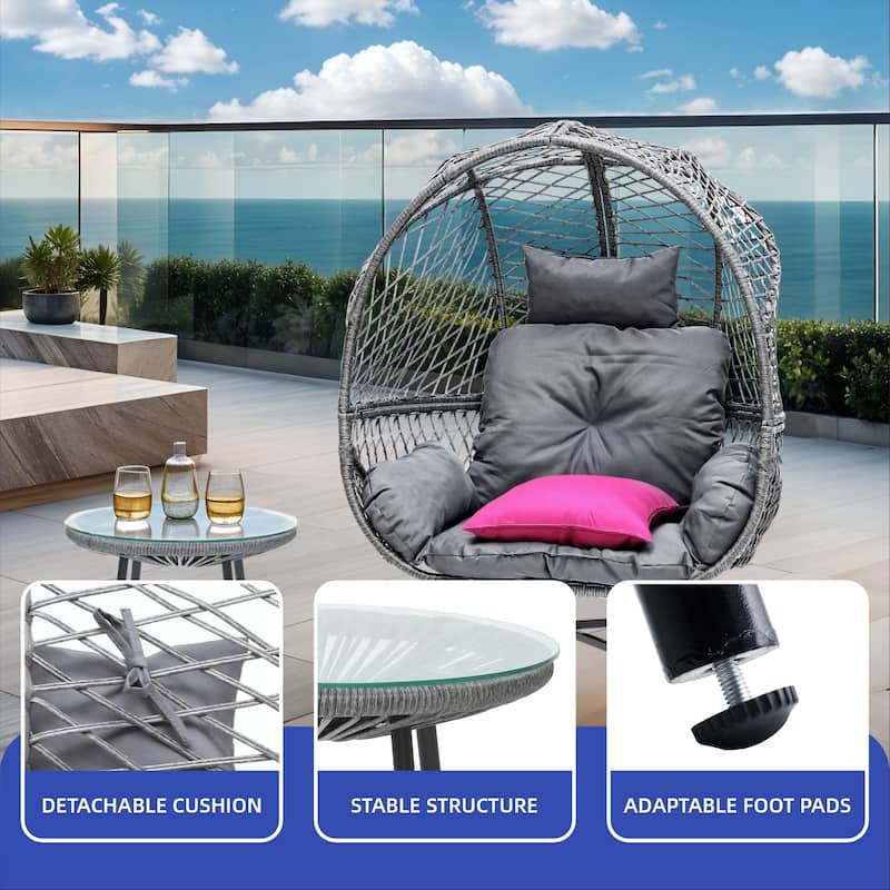 Wicker Egg Chair Set with Stand Comfortable Cushions and a Coffee Table