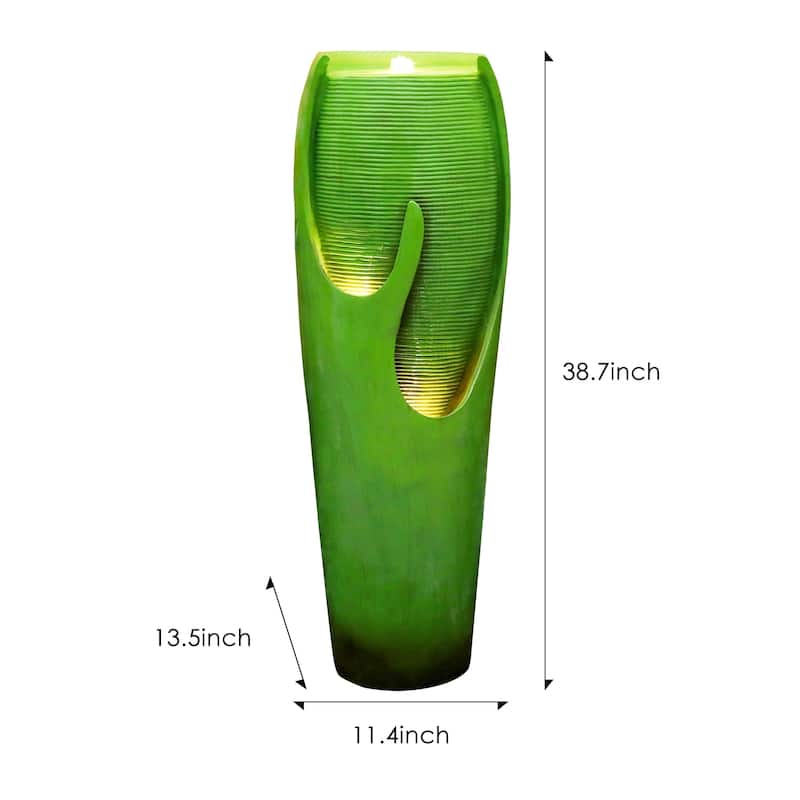 38.7-Inch H Outdoor Vase Water Fountain w/LED Light for Yard Art Decor