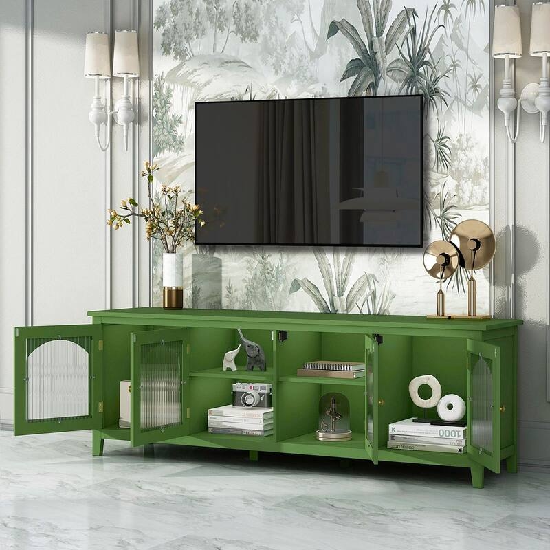 71" Modern TV Stand with Glass Door and Metal Handle