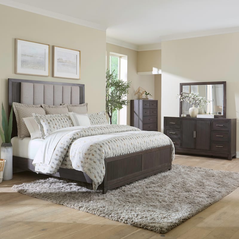 Liberty Furniture Modern Edge Upholstered Bed, Dresser & Mirror, Chest, Night Stand - King or Queen - Bed, Dresser, Mirror, Chest - Queen