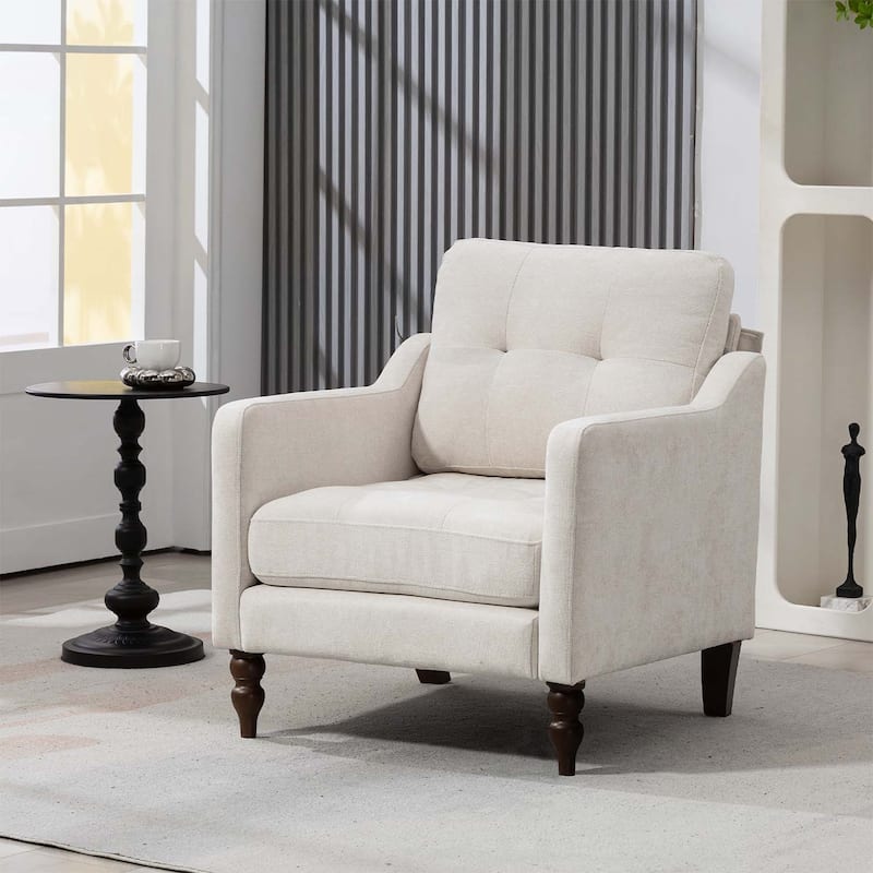 Accent Chair with USB Charging,Ergonomic Backrest,and Retro Wooden Legs