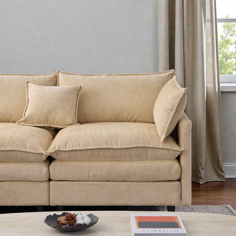 105" L-Shaped Modular Sectional Sofa with Ottoman, Soft Chenille Upholstery, 3-Seater Couch