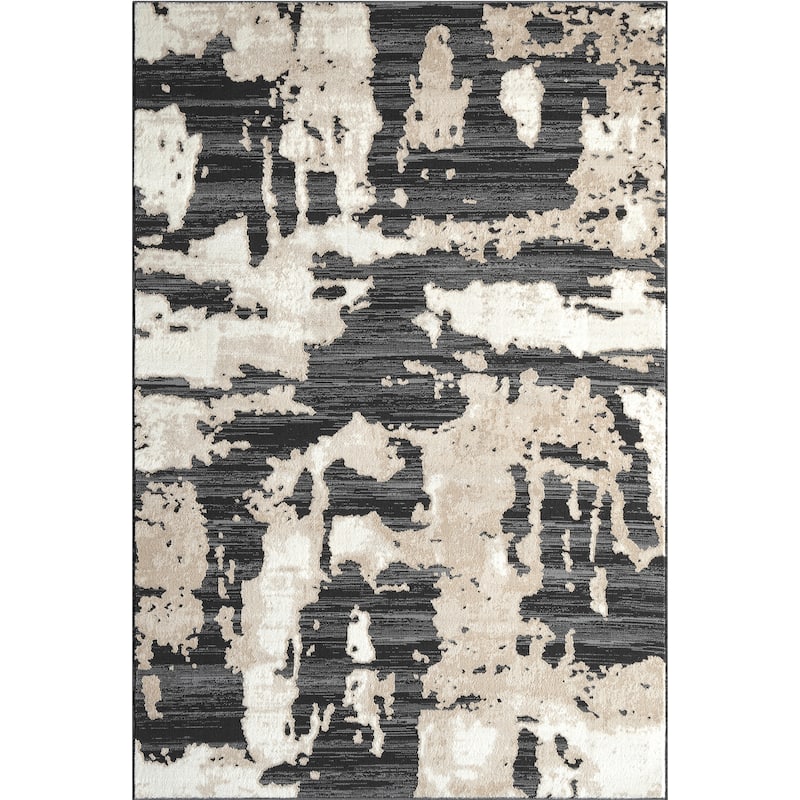 Abani Rugs TER170A Beige Black Abstract Pattern Area Rug