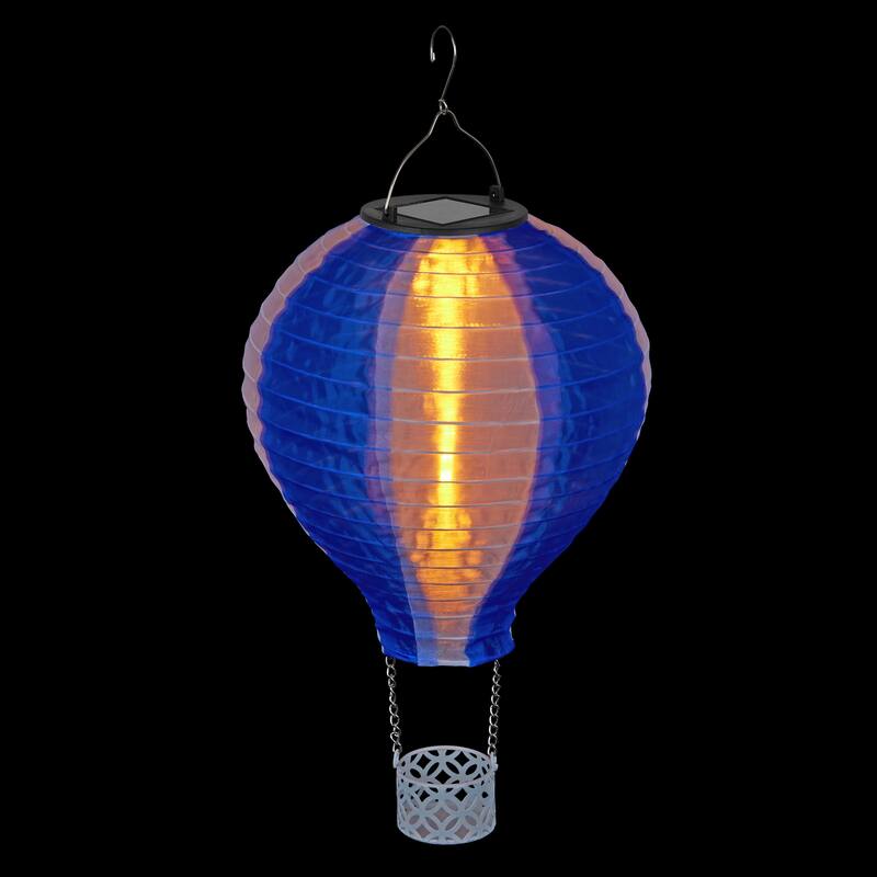 Solar Blue/White Cloth Hot Air Balloon with Flame LED Lights