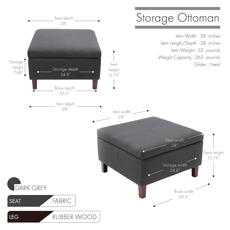 Porthos Home Jamar Fabric Square Storage Ottoman with Rubberwood Legs
