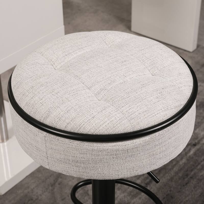 Round Linen Fabric Bar Stools Set of 2, Height Adjustable/360°Counter Height Swivel Stool
