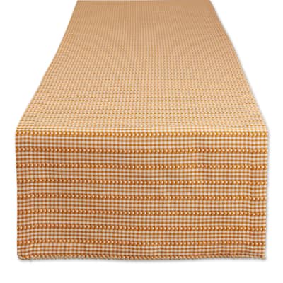 14" x 72" White Orange Pumpkin Spice Farmhouse Gingham Table Runner