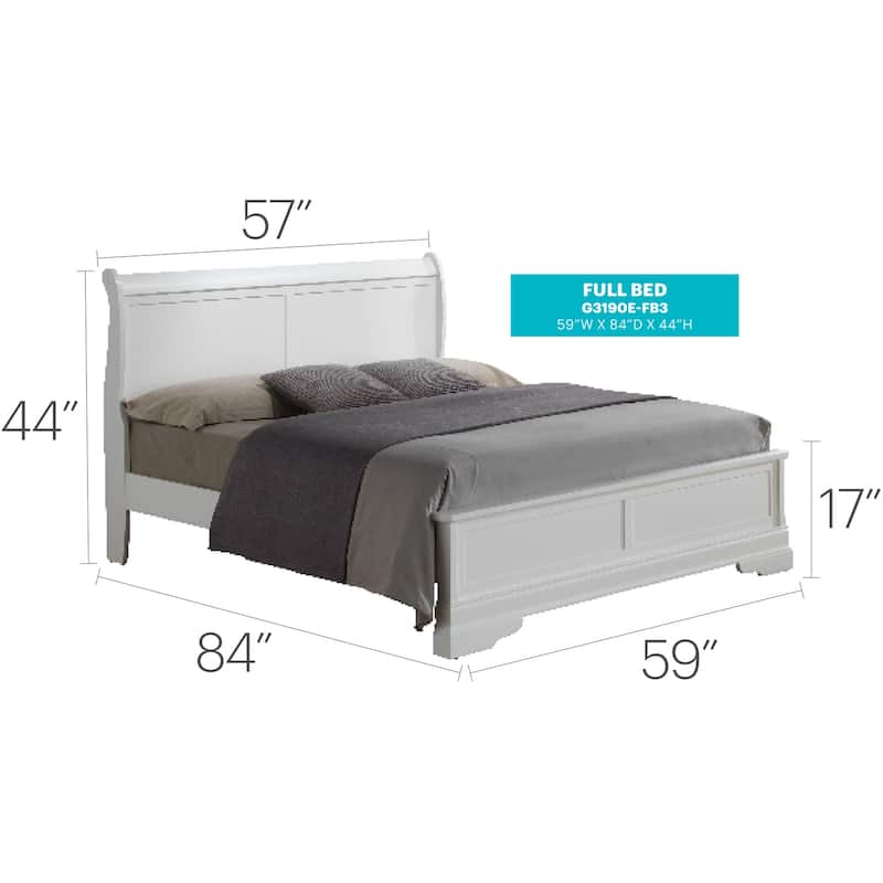 White Full Bed with Classic Transitional Style, Bright Finish and Spacious Frame for Stylish and Comfortable Bedrooms