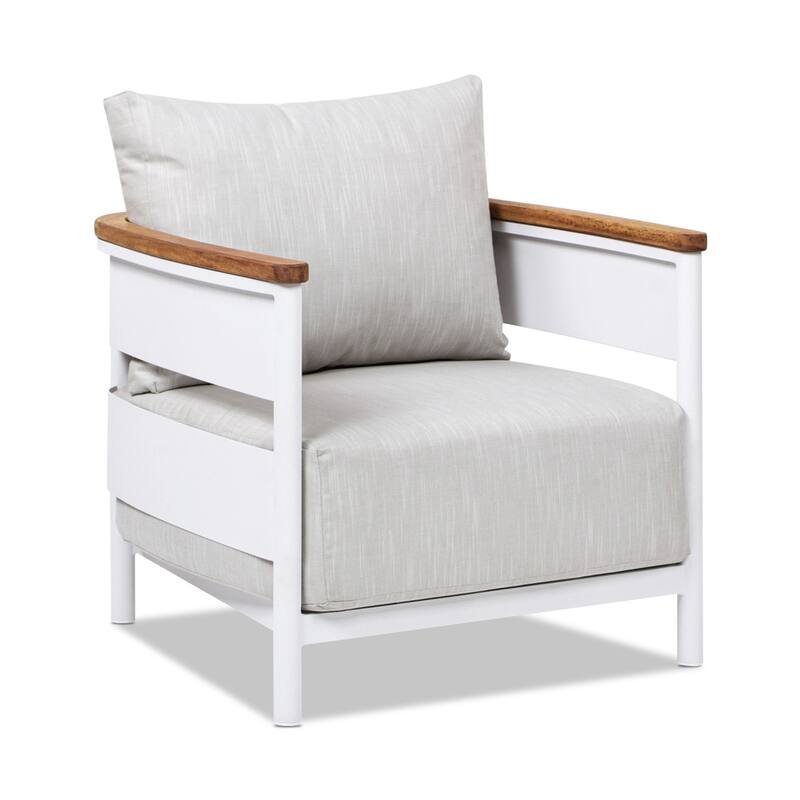 Rhodes 29" Upholstered Teak & Aluminum Patio Arm Chair Birch Gray Chenille