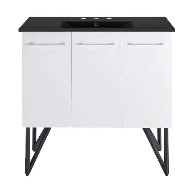 Swiss Madison SM-BV213-3MB Annecy 37" Free Standing Single Basin - White / Matte Black - Painted