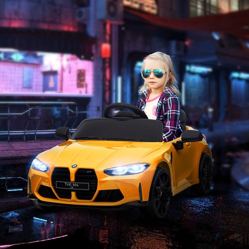 BMW M4 Licensed 12V Kids Ride-On Car with Remote Control - LED Lights, Music, Suspension for Ages 37-60 Months