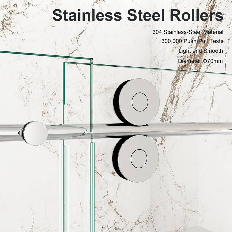 56"-60"W x 72"H Frameless Single Sliding Shower Door - 5/16" (8mm) Clear Tempered Glass