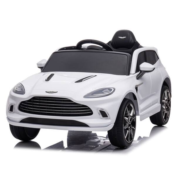 slide 2 of 43, Aston Martin 12V Battery-Powered Ride-On Car with Music Player, Dual Speed, and Parental Control for Kids White