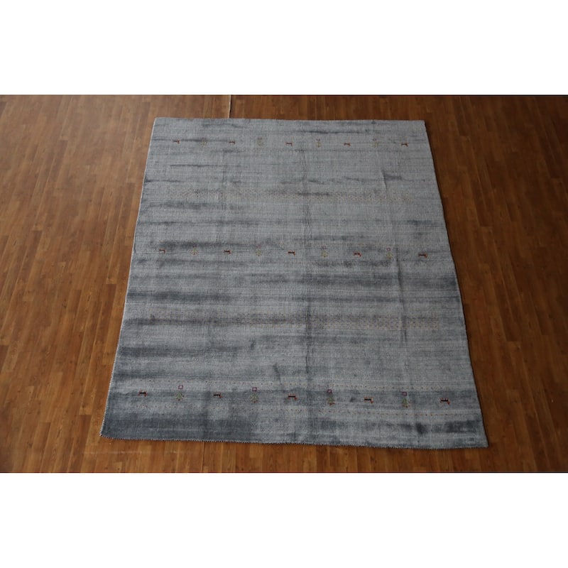 Hand Knotted Oriental 100% Wool Carpet Tribal Tribal Greys & Charcoal Gabbeh Area Rug - 9' 8'' X 8' 1''
