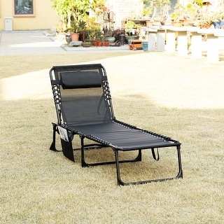 Outsunny Reclining Lounge Chair, Portable Sun Lounger, Folding Camping Cot, with Adjustable Backrest and Removable Pillow