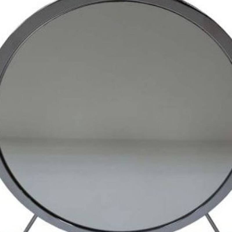 HomeRoots 19" Gray Round Metal Framed Freestanding Mirror - 19' X '19' X '4