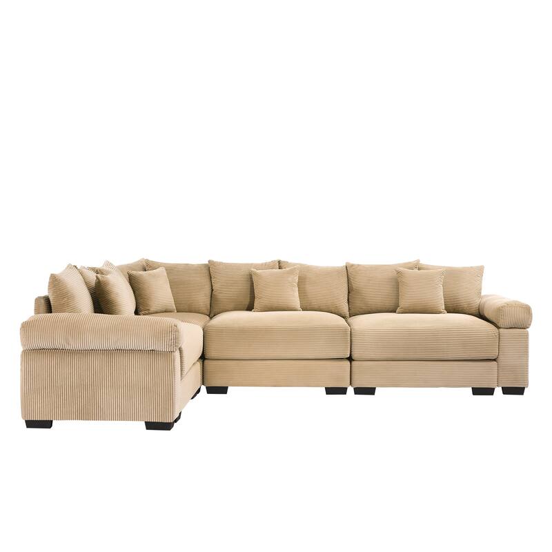 GDFStudio - Corduroy L-Shaped 4-Seater 116.9" Cloud Modular Sectional Couch
