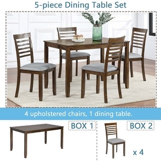 5 Piece Wood Dining Table Set with 4 Slat Back Dining Chair Modern ...
