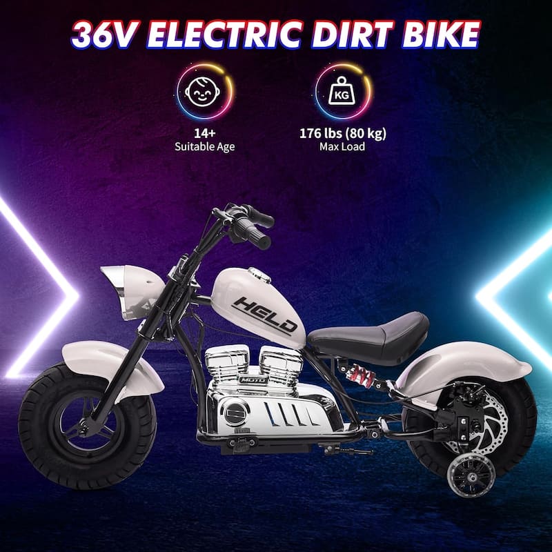 36V Kids Electric Dirt Bike, Ride On Electric Motorcycle with Training Wheels